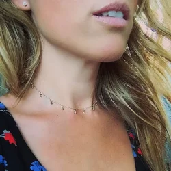 High Quality Delicate Sparking CZ Short Necklace Minimalist Drop Cz Charm Link Chain 32+8cm Choker Layer Womens Collier Jewelry