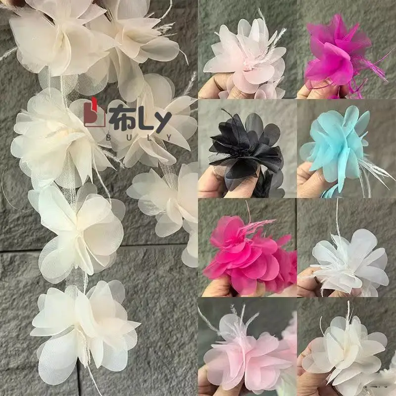 

Handmade 3D Flower Lace Fabric for Children Dress Wedding Headpiece DIY Craft Supplies