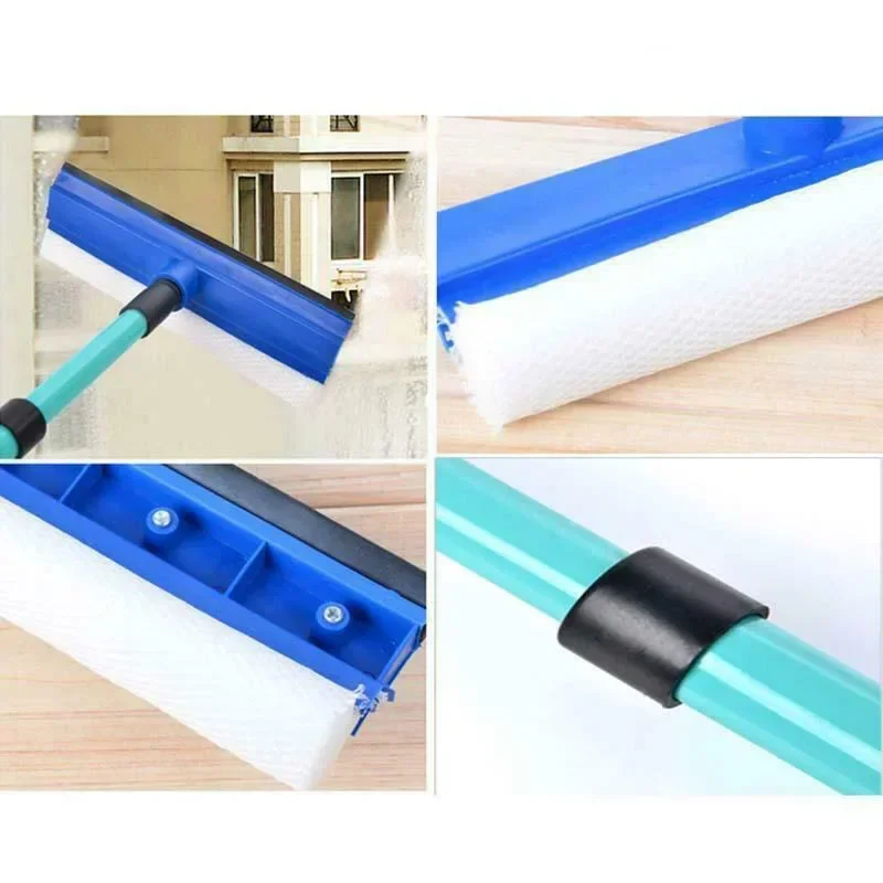 2-in-1 Extended Retractable Window Glass Cleaning  Wiping Tool with Long Handle Sponge Brush Window Mop and Wiper Cleaning Tool