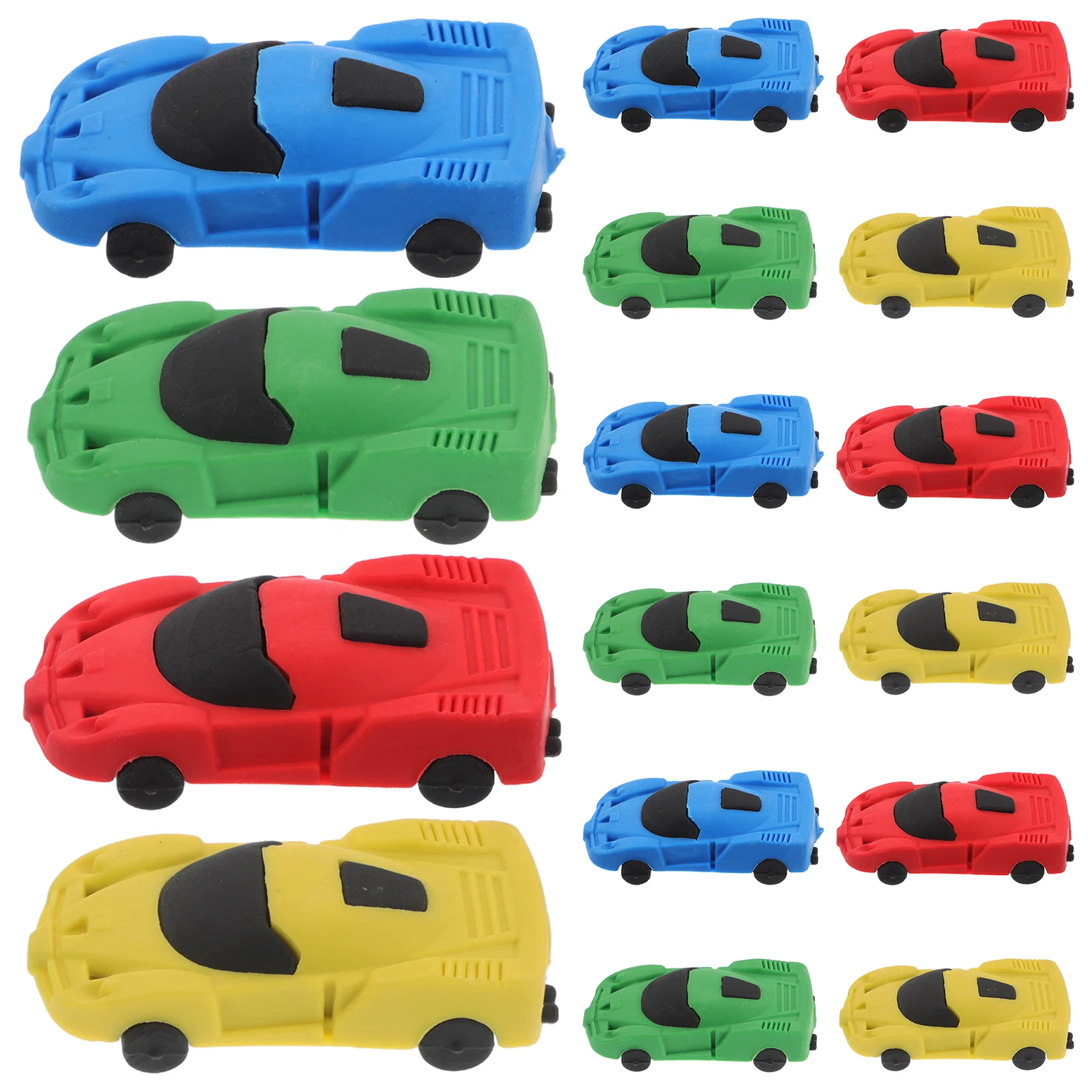 

20pcs Shaped Adorable Car-Shaped Erasers Erasers Cartoon Rubber Safe Material Detachable Kids School Supplies Mini Gifts