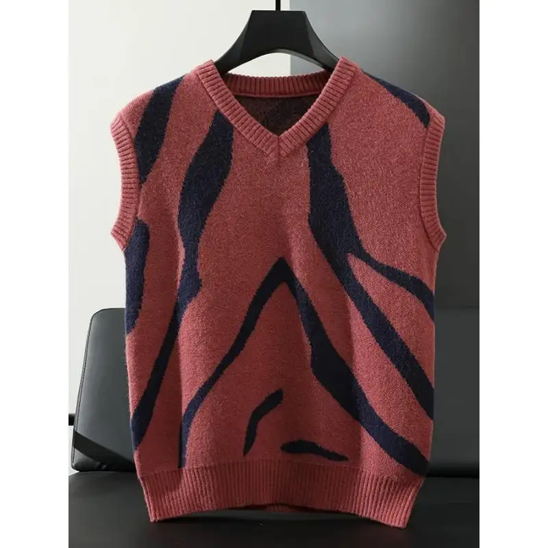 

Color Block Vneck Knitted Vest Collision Color Knitwear Warm Citywalk Inner Wear Male Fashion Vest J 70991