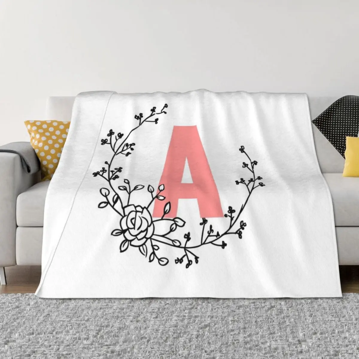

A Letter Monogram Pink with Floral Wreath Throw Blanket Plaid bed plaid Baby for winter Blankets