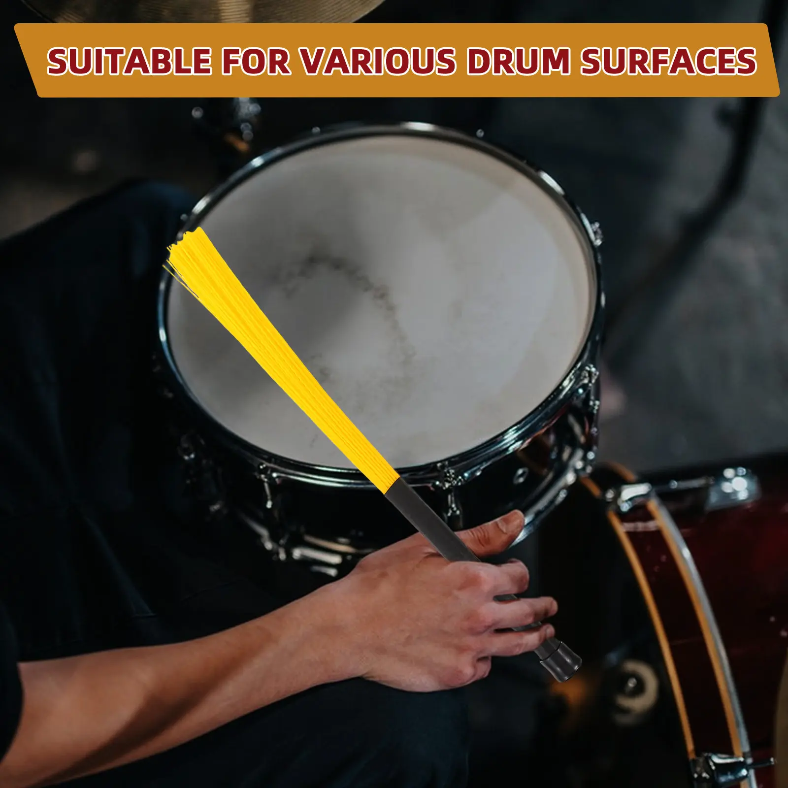 1Pair Flexible Nylon Drum Brushes for Drum Kits Cajon Jazz Percussion Wave Bristles Vibrant Yellow Handle Precision Control
