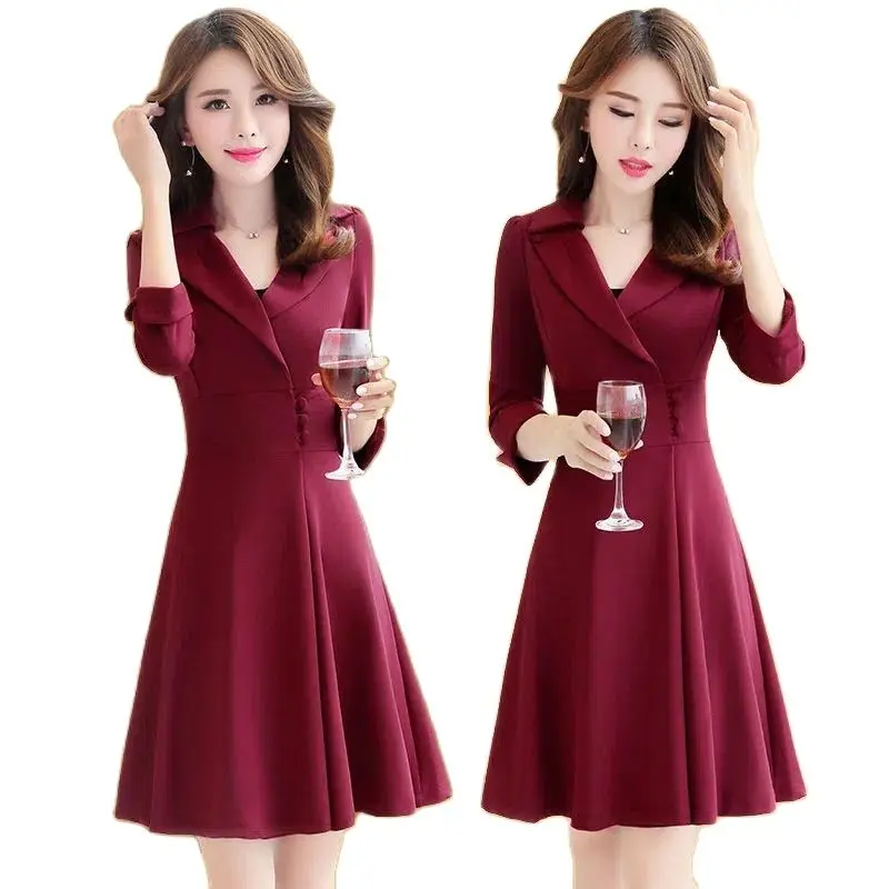 

Spring And Autumn Short Long Sleeve Dress Female New Korean Version Of Elegant Temperament And Slim FemaleThin Bottoming Skirt