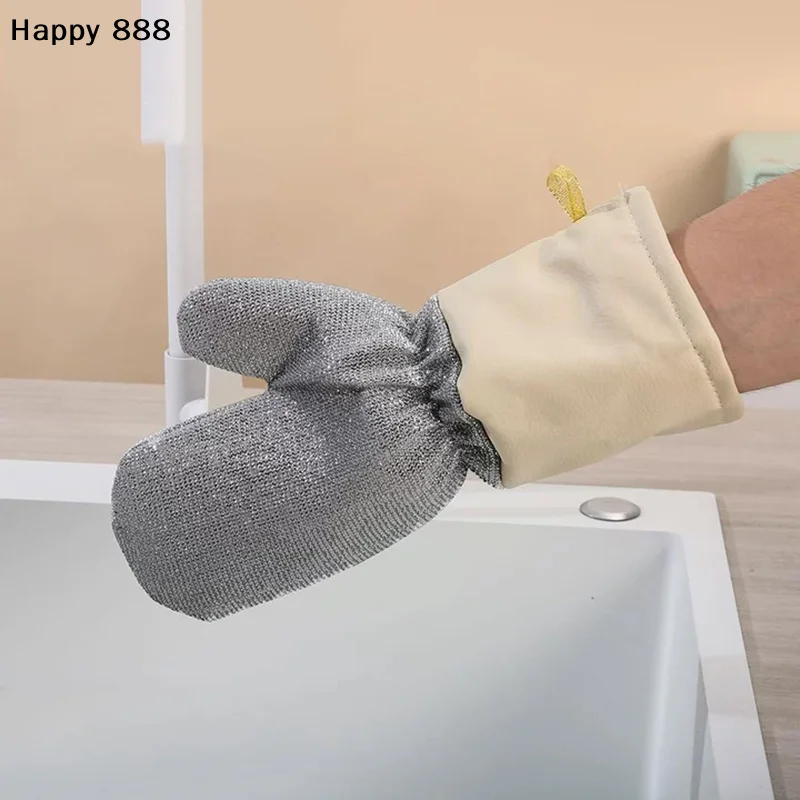 

Прочные перчатки для мытья посуды с серебряной нитью, водонепроницаемые, термостойкие и износостойкие, с щеткой.