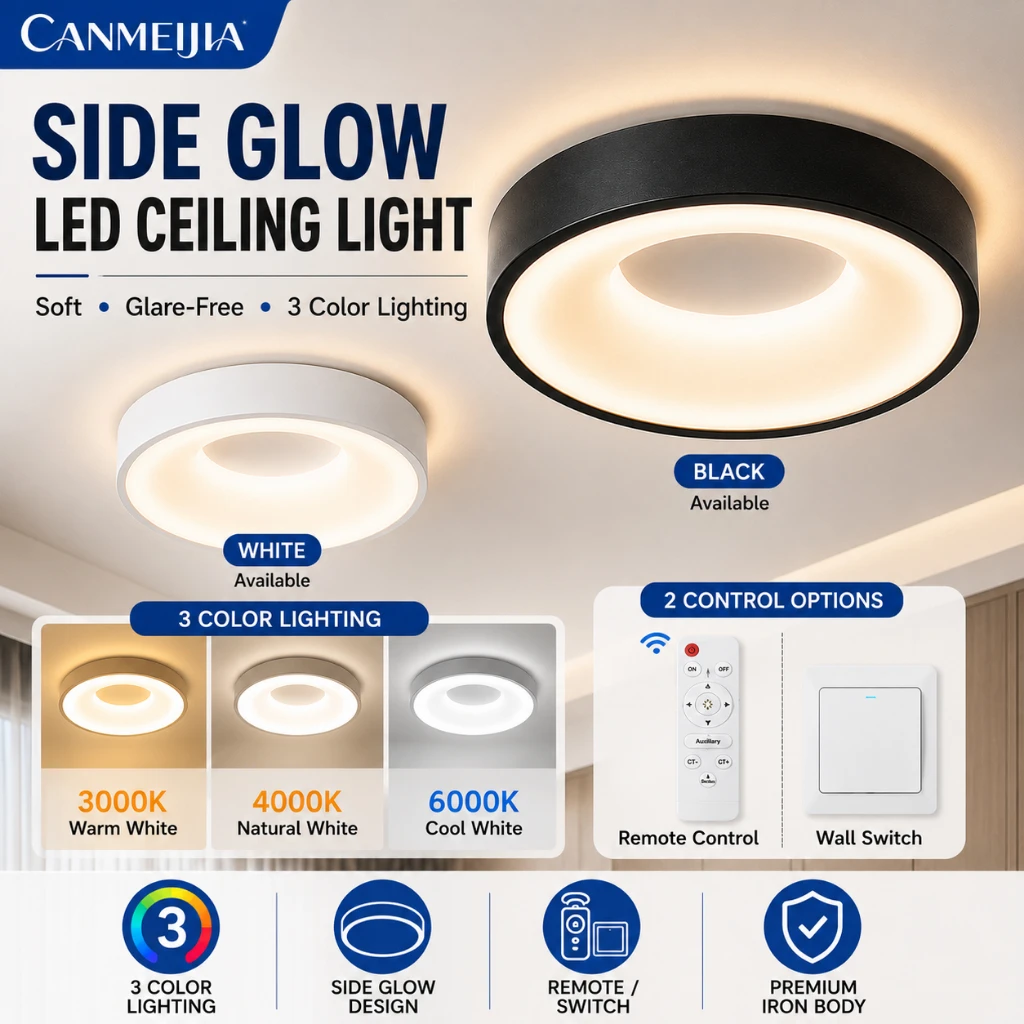 Dimmbare LED-Deckenleuchte 220V, seitlich abstrahlende LED-Deckenlampen, Fernbedienung, dreifarbige Beleuchtung 30W 40W für Wohnzimmer und Schlafzimmer