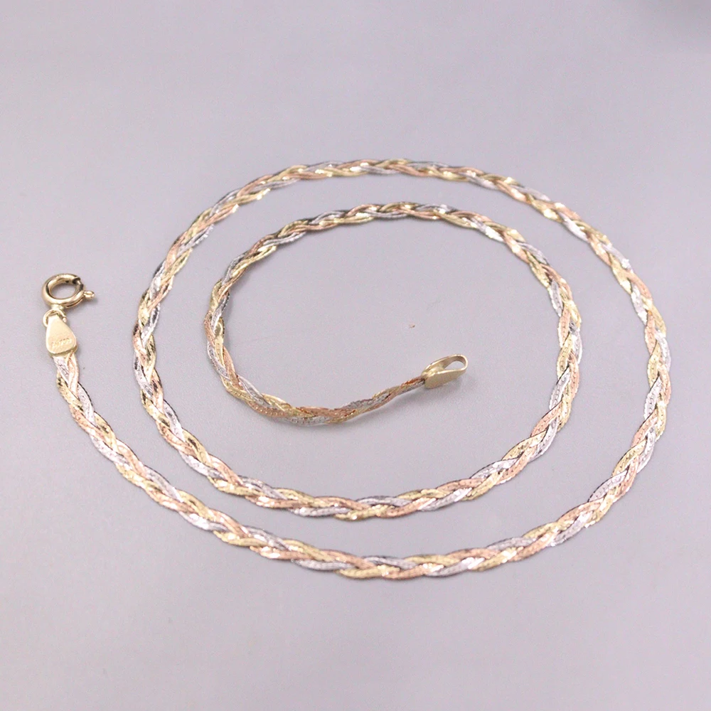 

Real Pure 18K Multi-tone Gold Chain Women Lucky 3mm Braided Necklace 4.59g/43cm