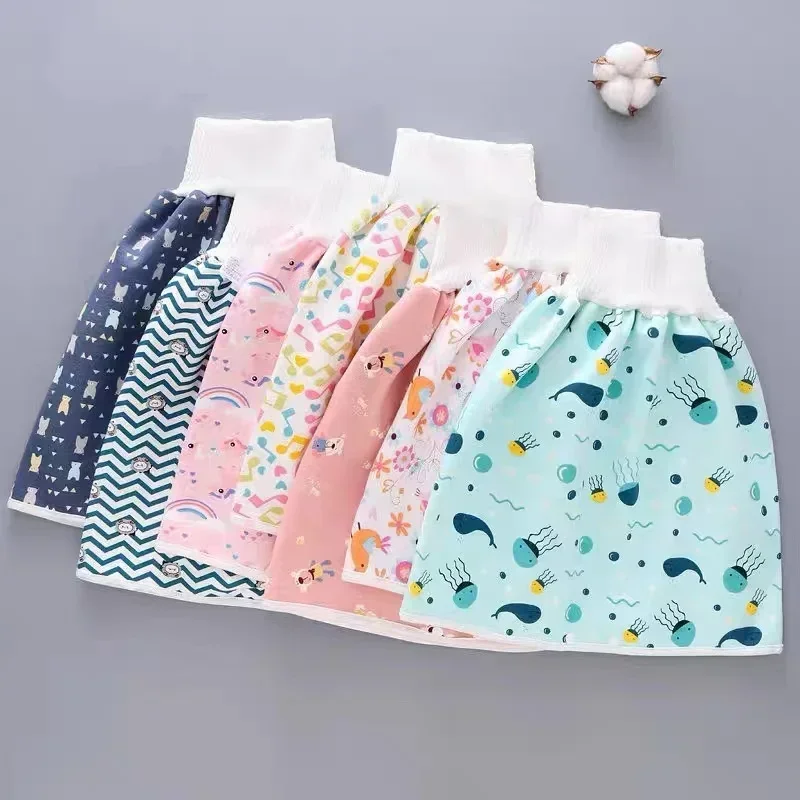 Baby Diaper Skirt Kids Waterproof Skirts Toddler Cloth Diapers Leak-proof Urine Training Pants Cotton Washable Kids Bed Clothes