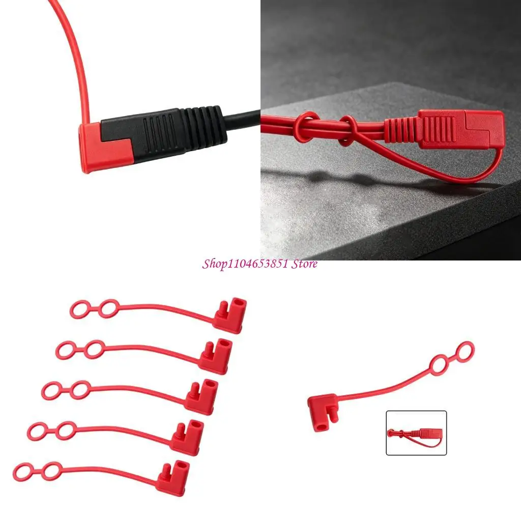 Red Electrical End Covers for SAE Two-Pin Wiring Plug Caps, Plastic Five-Pack with Flexible Retention , 16X7.8MM Fit Reference