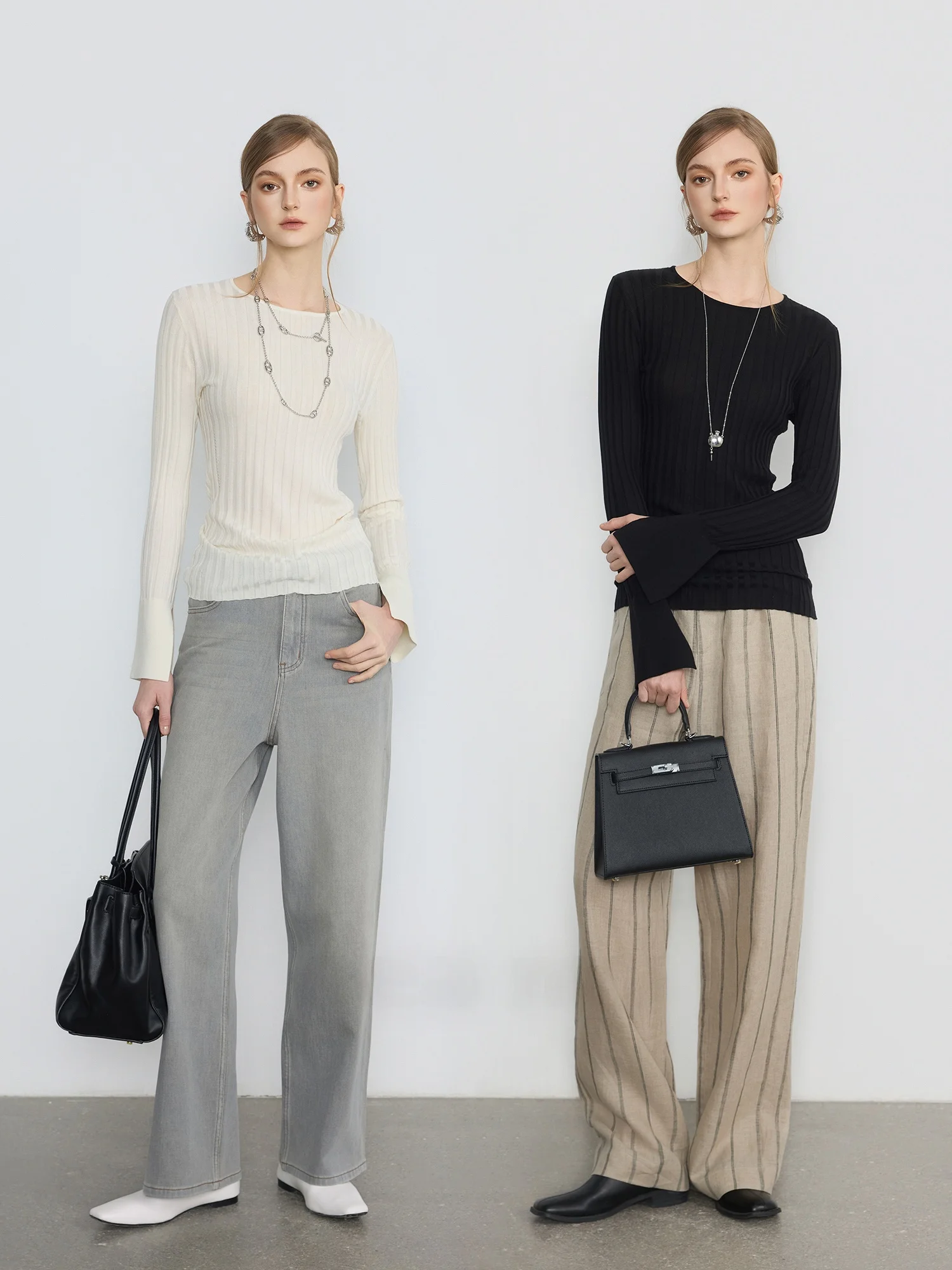 

Тонкий трикотажный топ Se Foundation Series Slim Fit с длинными рукавами, мягкой изысканной текстурой, черно-белый, высокоэластичный, тонкий трикотаж