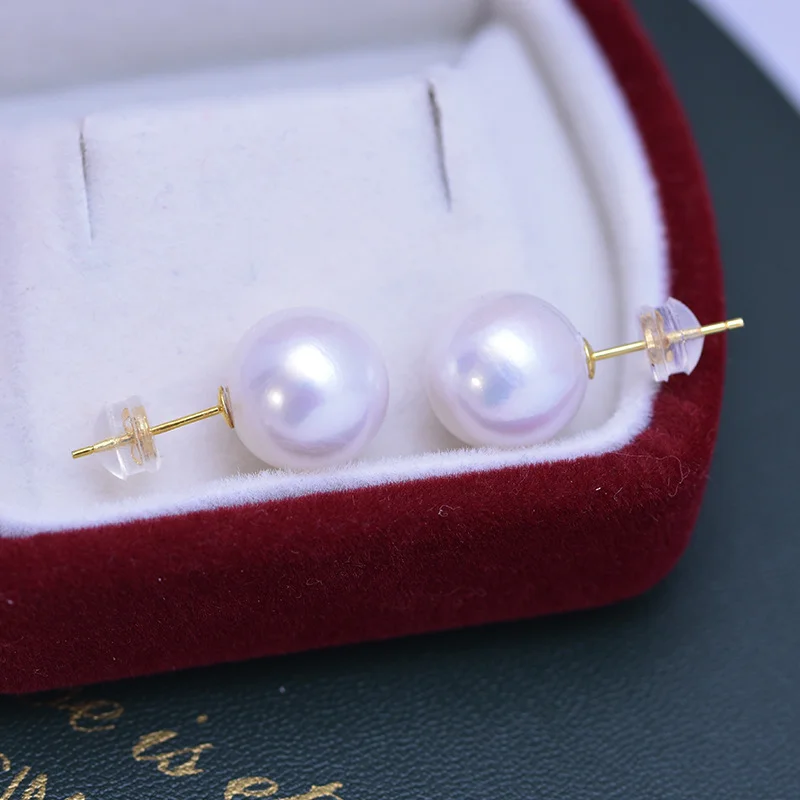 

ED54 Lefei Fashion Classic Luxury 10-11mm Strong Luster Few Flaw Freshwater Pearl Round 18K Gold Earring Women s925 Silver Gifts