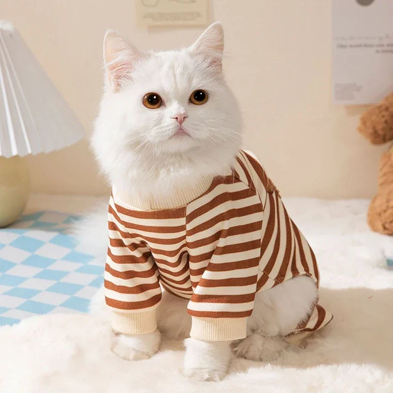 Pet Striped Jumpsuit Spring Autumn Medium Small Dog Clothes Sweet Pajamas Cute Cartoon Pattern Kitten Puppy Shirt