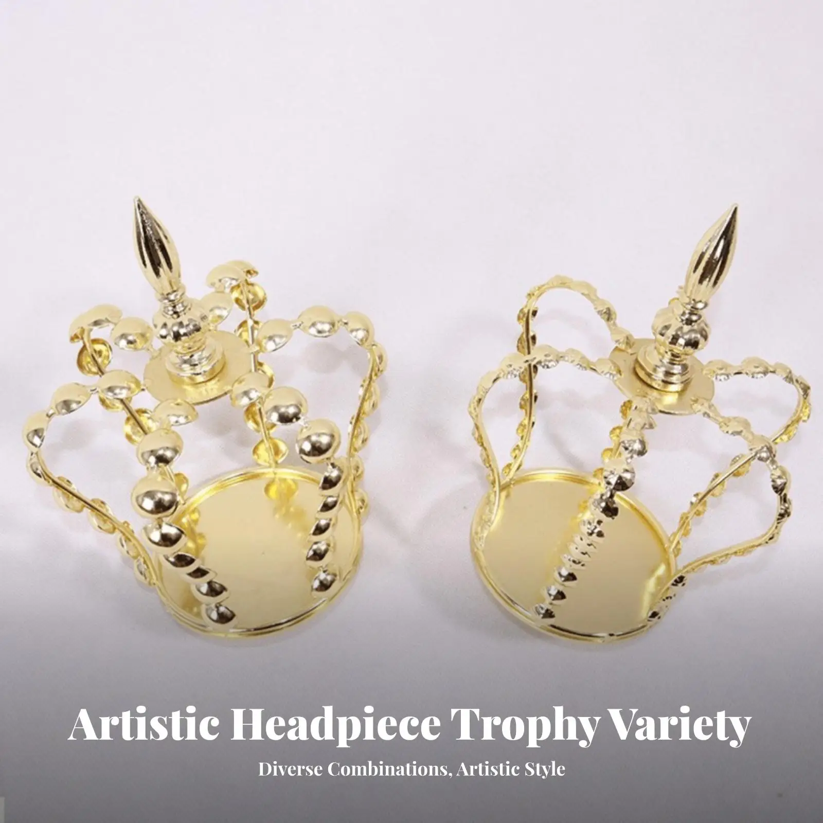 Iron Beaded Crown Headpiece for Mannequin Head Top Replacement Gold Electroplated Regal Display Prop