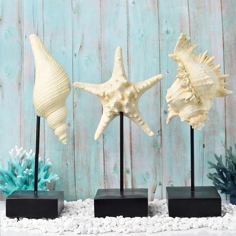 Starfish, Seahorse, Conch Ocean Theme Ornaments Desk Decoration Mermaid, Seahorse Statue Room Aesthetics Decor Home Accessories