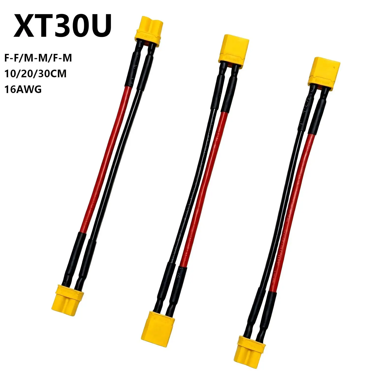 XT30U XT30 Plug Male Female Connector 10/20/30CM 16AWG Tinned Copper High Temp Silicone Wire for RC Lipo FPV Drone Charger