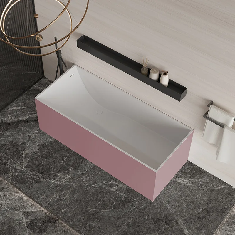 Qimei Stone Basin B & B, romantic girl pink rectangular bath tub, hotel bath tub