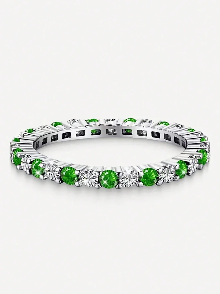 Women's 925 Sterling Silver Full Zircon Stackable Plain Ring