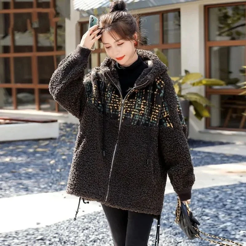 Autumn/Winter Women Fragrant Wind Fried Street Retro Hooded Loose Coat Female Korean Versatile High Grade Drawstring Plush Coat