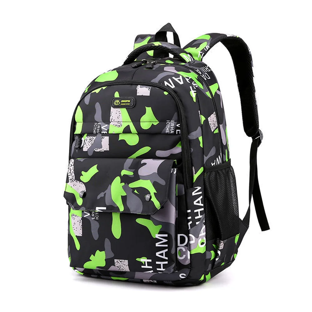 Mochila estampada camuflada para o ensino médio e médio, grande capacidade, meninos e meninas, casual