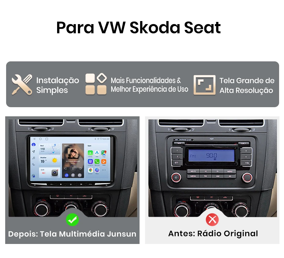 Junsun 7/9 Zoll IPS Android 15 Autoradio für VW Golf 5 6 Passat B6 B7 CC Polo Jetta Tiguan Touran T5 Caddy Skoda Octavia Yeti Fabia Seat Ibiza Leon Kabelloses CarPlay Android Auto 8-Kern GPS Bluetooth DSP RDS SWC 2 Din Autoradio – Detail 8