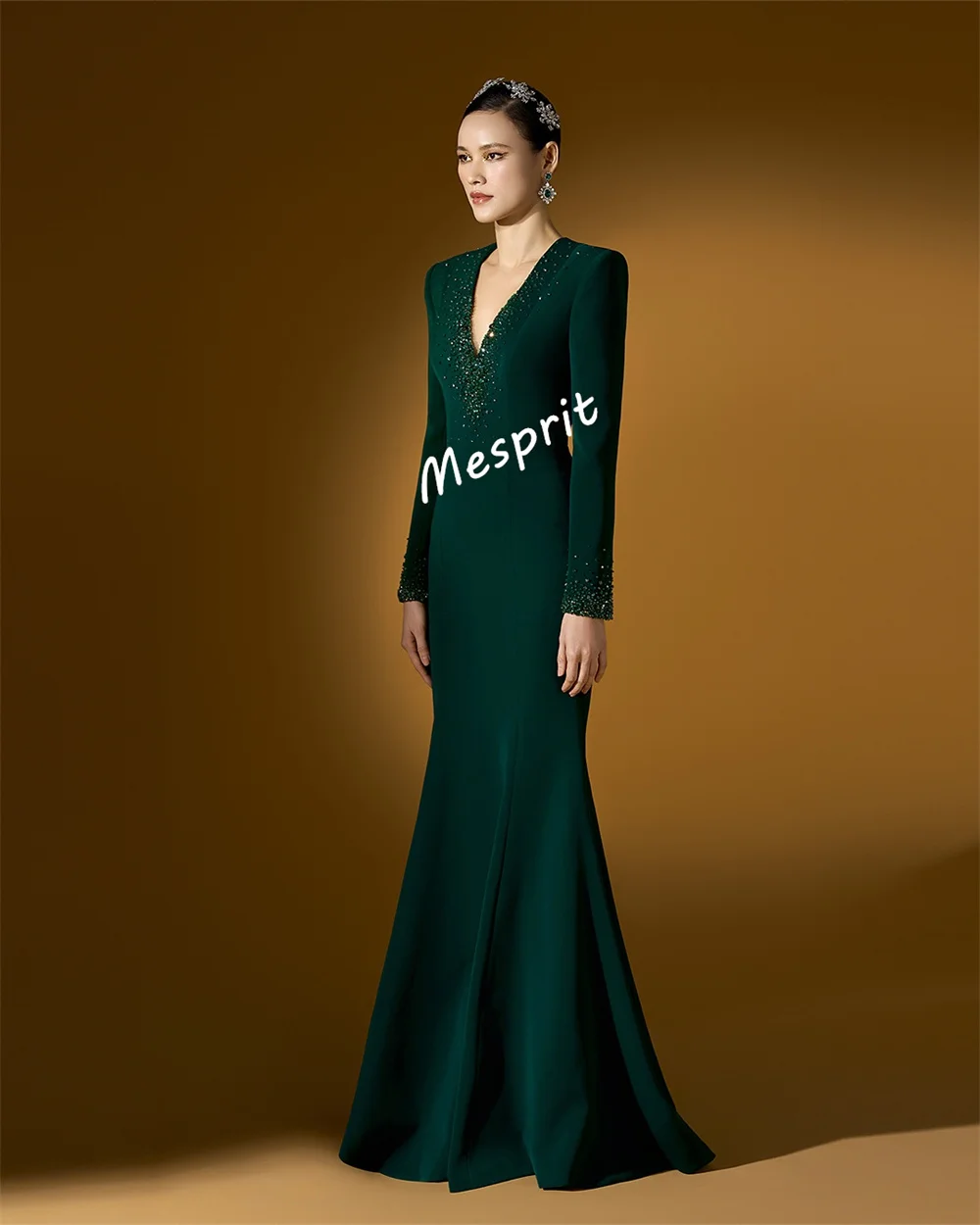 Maßgeschneidertes Damen-Abendkleid mit Perlenstickerei, glitzernd, maßgeschneiderter Anlass, V-Ausschnitt, Meerjungfrau, lange Kleider, maßgeschneiderter Anlass, elegante Party