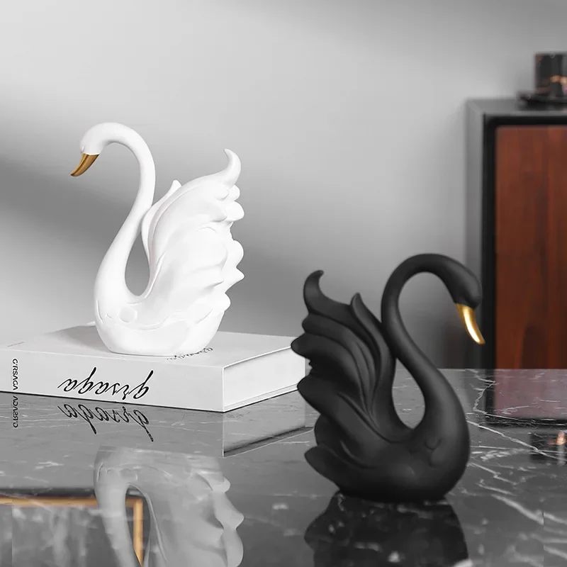 Imagem -02 - Vilead Par de Esculturas Cisne Resina em Preto e Branco Moderno Casal Estátua Objetos de Decoração Mesa Central Presente de Casamento