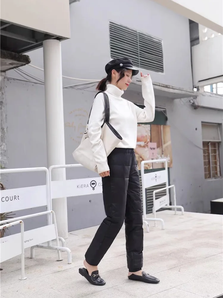 

2024 Winter Outdoor White Duck Down Pants Thick Cold Warm Pants Loose Trousers High-waisted Fat Plus Size Drawstring Down Pants