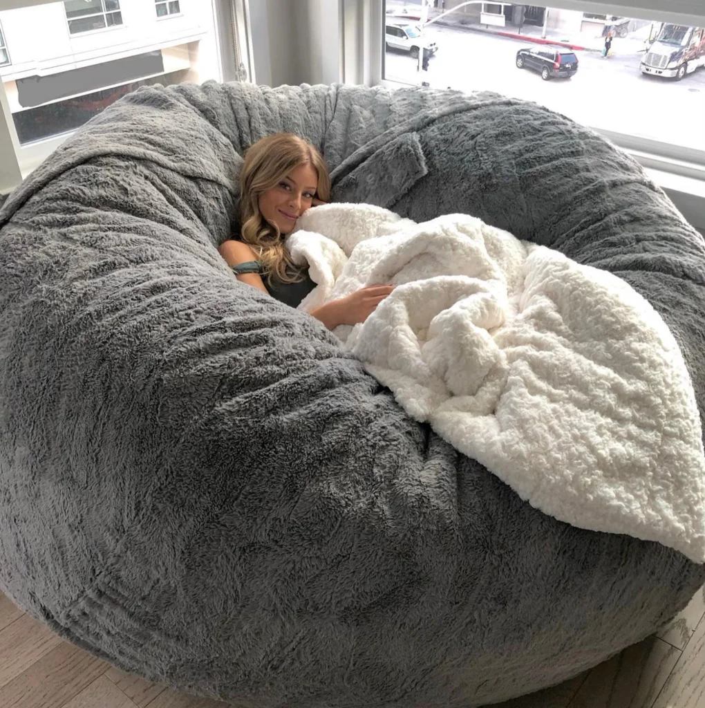 Dropshipping new Floor Seat Couch Futon Lazy Sofa Recliner Pouf Giant soft Fluffy Fur sleeping Bean Bag for adult relax