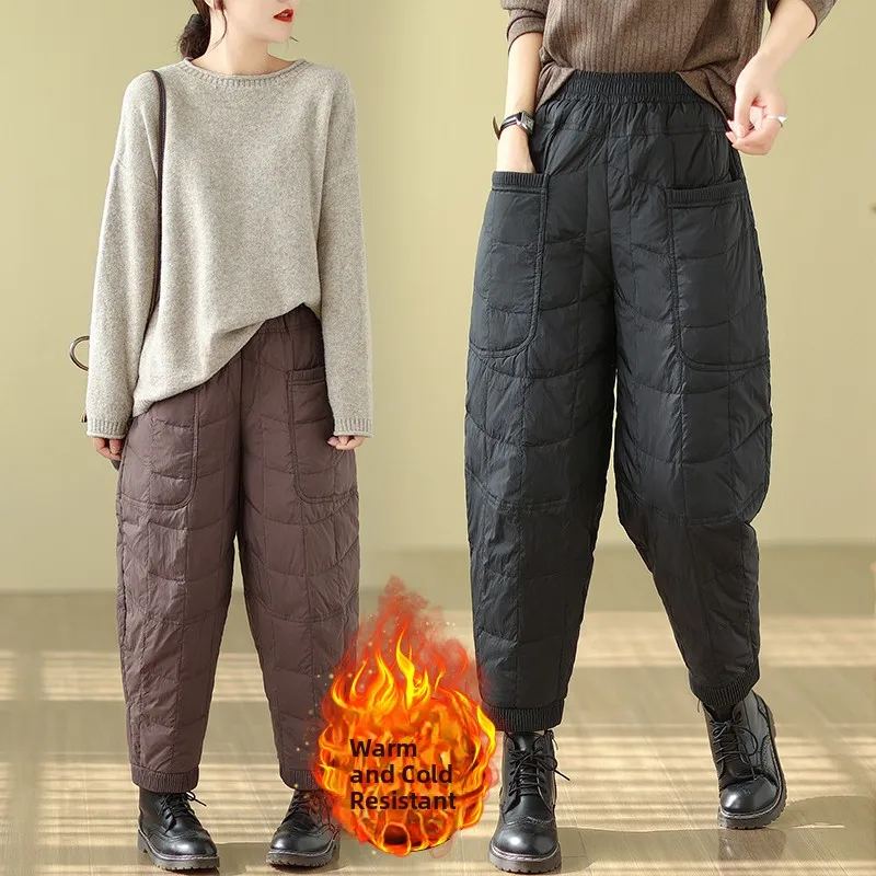 

Теплые повседневные брюки для женщин: легкие, свободного кроя, джинсы-«мом», зимние, новые, однотонные, с манжетами, хлопковые, удобные брюки