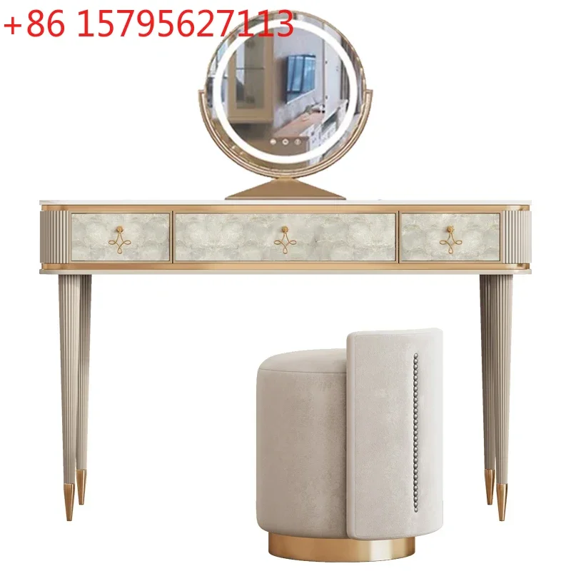 

American Light Luxury Style Dressing Table Bedroom Modern Minimalist Dressing Table Solid Wood Marble with Mirror Makeup Table