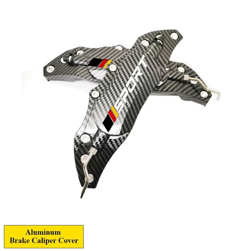 2Pcs Universal Aluminum Carbon Fiber Car Sticker Disc Brake Caliper Cover With Sport Logo For Wheel R15-R19 15 16 17 18 19 Inch