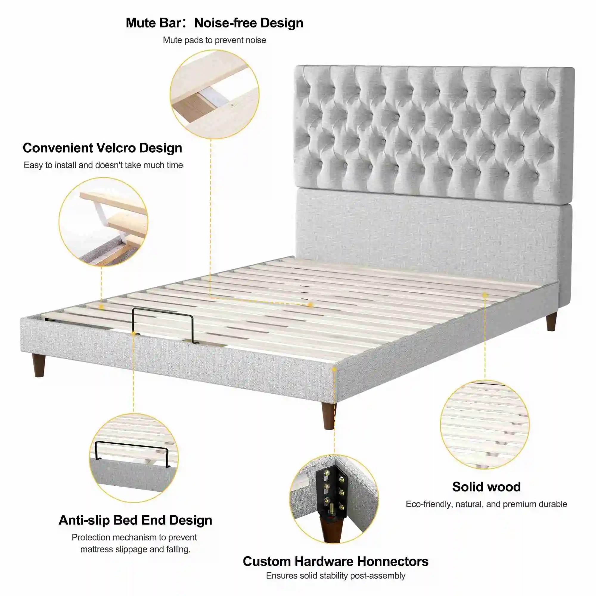 

High Back Headboard Upholstered Headboard Upholstered Bed Headboard High Back Button Tufted Headboard for Home Bedroom Gray