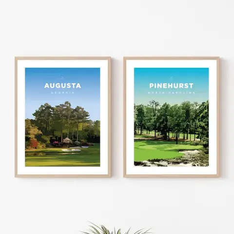 빈티지 미니멀리스트 골프 코스 여행 포스터 Pinehurst Cabot Cliffs 페블 비치 캔버스 회화 벽 예술 룸 홈 장식