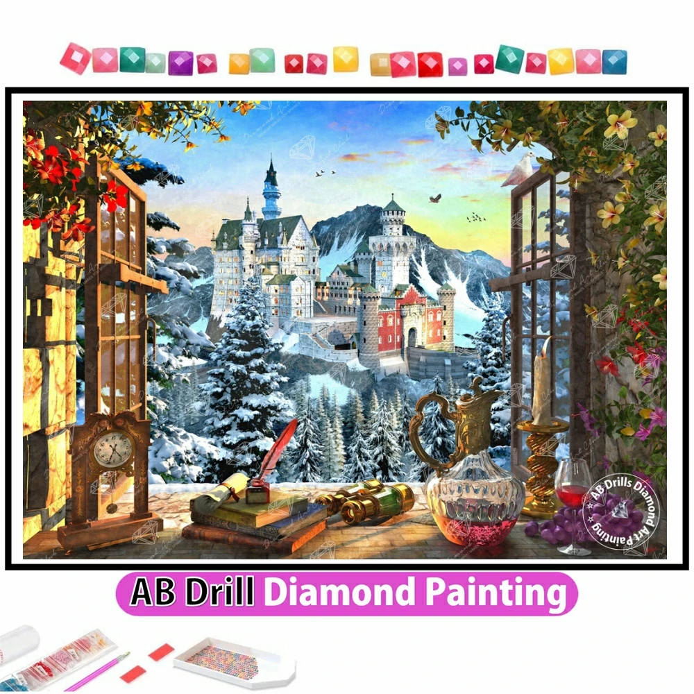 

Mountain Castle 5D DIY AB Diamond Painting Embroidery Landscape Cross Stitch Mosaic Rhinestones Hobby Home Decor Gift