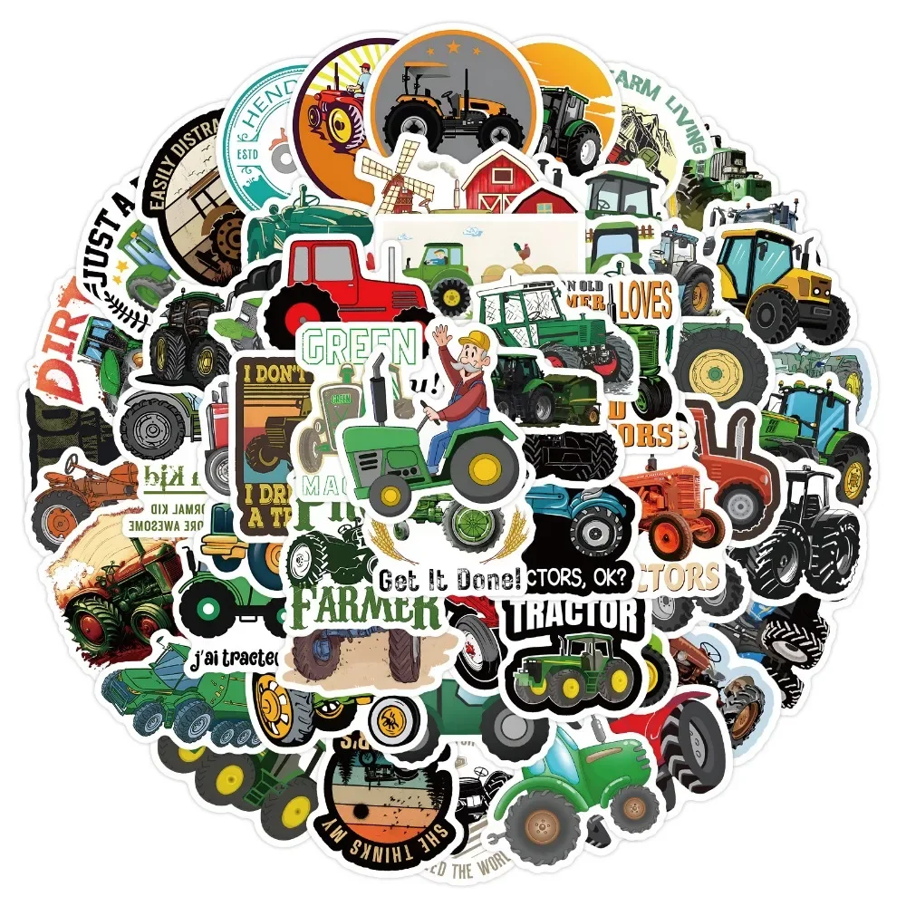 60pcs Cartoon Agricultural Tractor Graffiti Stickers Phone Bike Wall Scrapbook Motorcycle Waterproof Sticker for Kids Toys Gifts