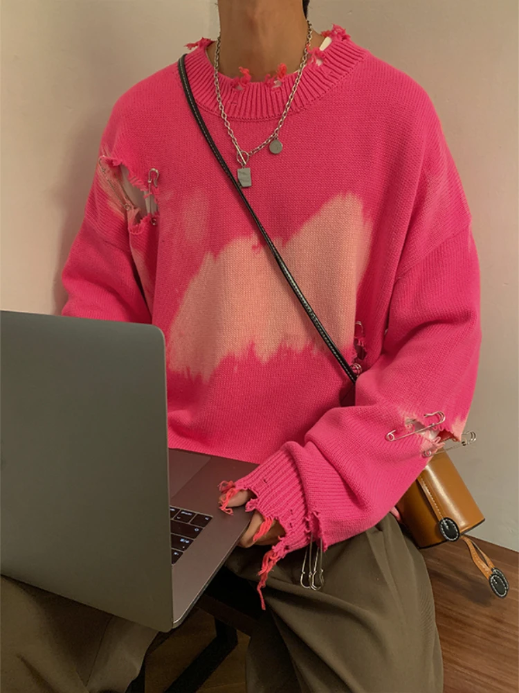 Suéter para hombre, ropa de punto, ropa de calle holgada Y2k para adolescentes, temperamento americano, diseño rasgado, Unisex, Hipster Chic, informal