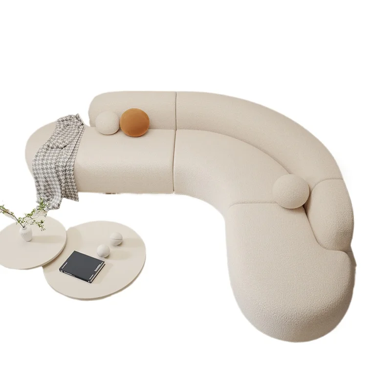 

Cream wind curved reception sofa living room light luxury modern sitting area creative corner coffee table