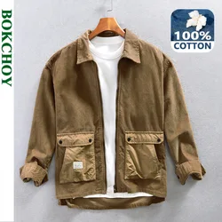 Autumn New 100% Cotton Corduroy Cargo Shirts for Men Clothing Big Pockets Design Casual Loose Streetwear AZ224