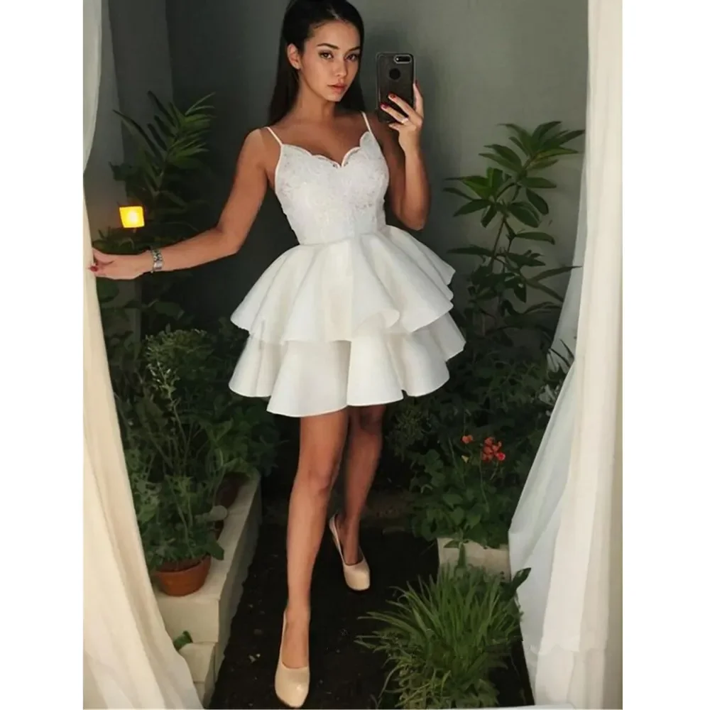 

Sexy Short Evening Dress Side Split Clear Neck V-neck Decal Knee Length Short Dance Formal Party Dress Cocktail Wear Customized