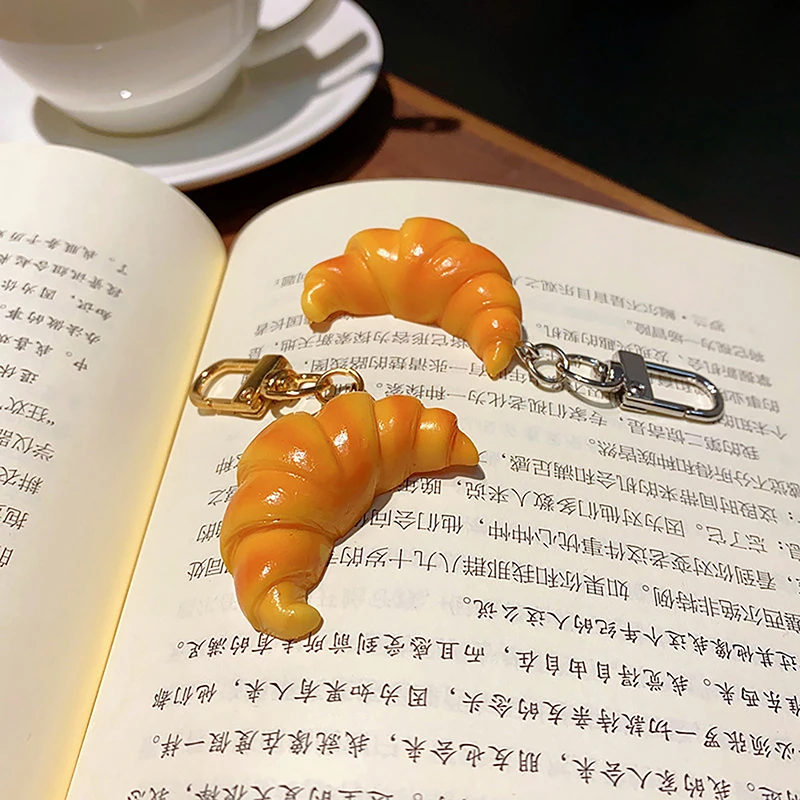 Simulation Food Toy Model Pendant Keyring Personalized Creative Croissant Package Student Children Gifts Keychain Ring Chain