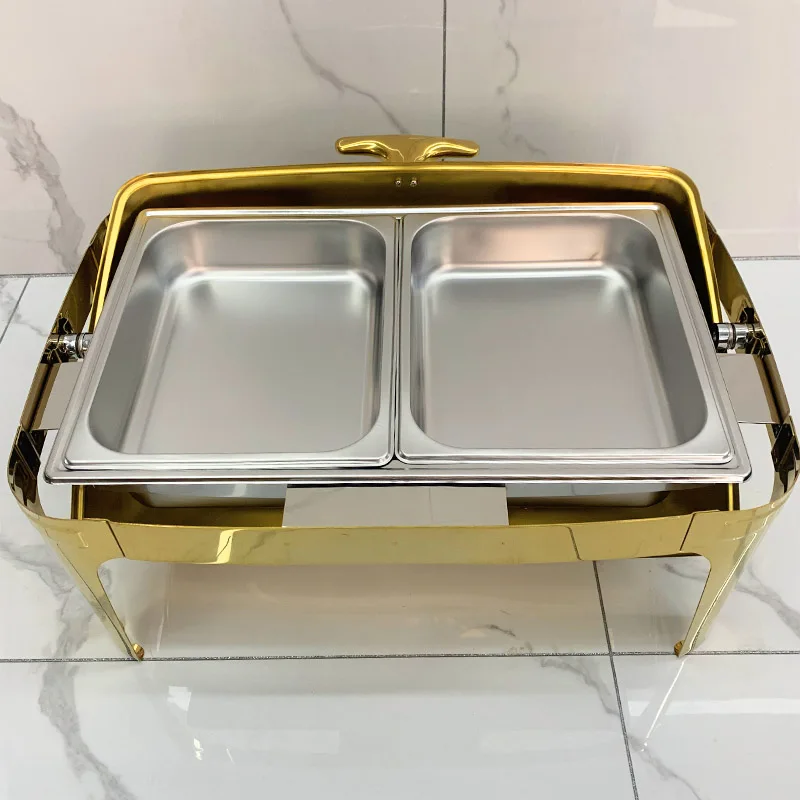 Hot Selling 9.0L Chafing Dish Buffet Set Luxury Commercial Catering Restaurant Golden Roll Top Chafing Dishes Food Warmer Set