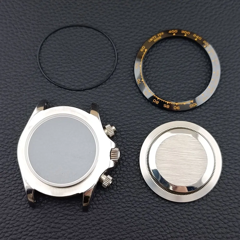 39.3mm Case Slivey / Gold Stainless Steel case fit VK63 VK63A movement Case Sapphire Crystal Glass case 20mm strap Watch Box