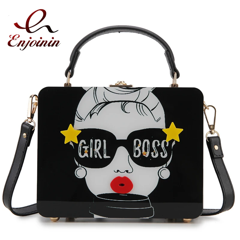 Novel Lady Face Acrylic Box Purses and Handbags for Women Designer Party Clutch Female Shoulder Bag Luxury Wedding Evening Bag