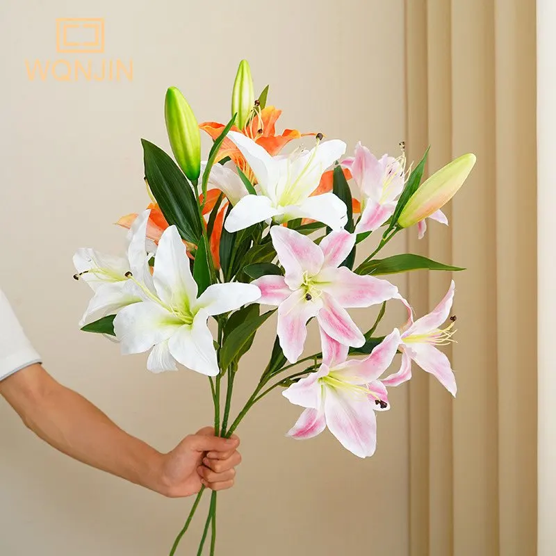 75 cm lange Lilie, künstliche Blumen, Party, Hochzeit, Brautstrauß, künstliche Pflanze für Wohnzimmer, Tisch, Zuhause, Garen-Dekoration, fühlt sich echt an – Detail 1