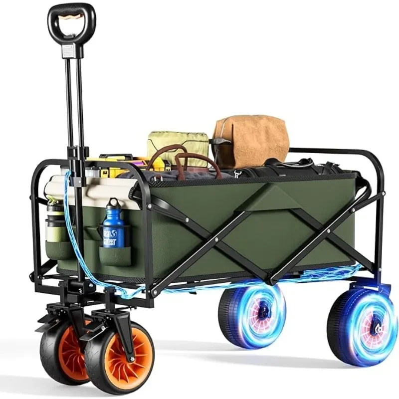 Electric Camping Wagon Collapsible Foldable Wagon with 150L Capacity, Heavy Duty Folding Utility Garden Electric Handcart