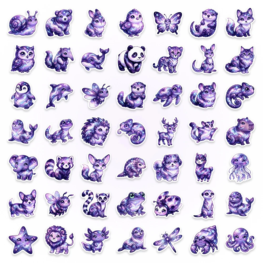 

10/30/50pcs Cute Purple Starry Sky Animal Stickers Funny Cartoon Sticker DIY Helmet Phone Scrapbook Guitar Graffiti Decals Decor