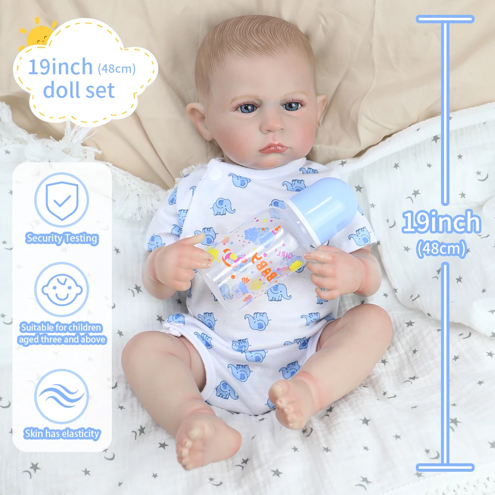 

19inch Reborn Baby Dolls Cameron Lifelike Silicone Baby Boy with Full Vinyl Body Life Newborn Baby Doll Girl Christmas Gift Toys