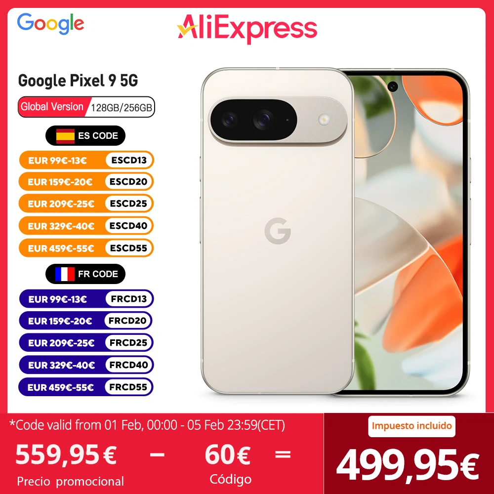 Google Pixel 9 5G NFC Global Version, Google Tensor G4, 6,3-Zoll-AMOLED-Display, 120 Hz, 50 MP + 48 MP Kameras, 4700-mAh-Akku, IP68, kein Ladegerät