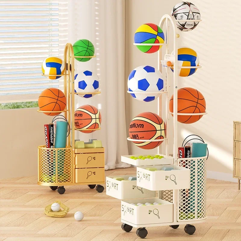 Multi Functional Yoga Mat Basketball Storage Rack Wheeled Movable Volleyball And Football Sports Equipment Floor Storage Basket,