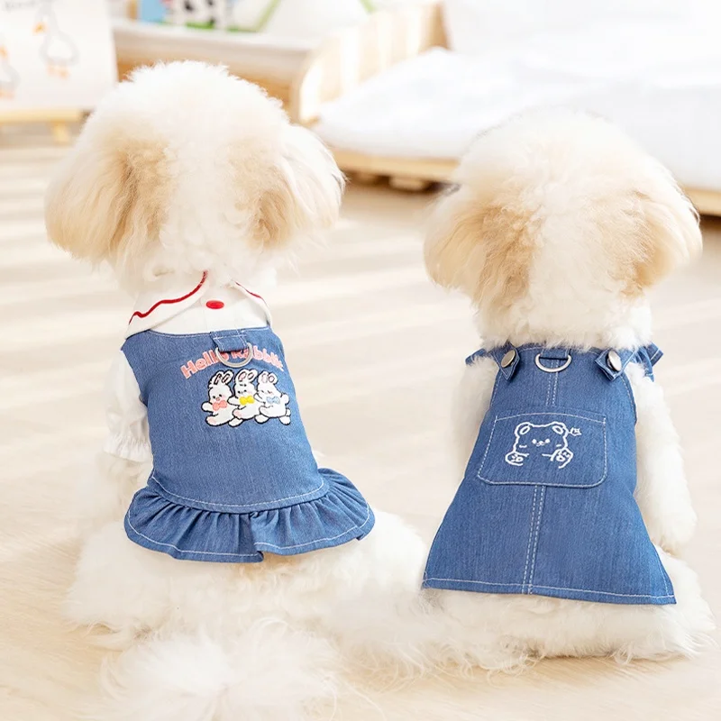 Princess Style Dog Dresses Denim Dog Dress Suspender Pet Clothing Cat Flying Sleeves Skirt Denim Skirt for Small Dogs Clothing